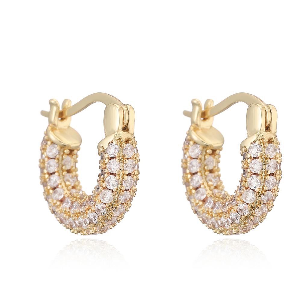 HECHENG,Bohemian Style Colourful U-Shape Zirconia Earrings Women's Fashion Sweet Romantic Style Jewellery Accessories 1 Pair