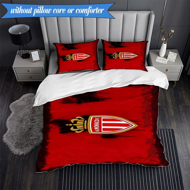 3PCS Monaco Football Club Printed Soft Bedding Set,Including 1pc Duvet Cover And 2pcs Pillowcases Perfect for Bedroom, Dormitory, Fan Gift
