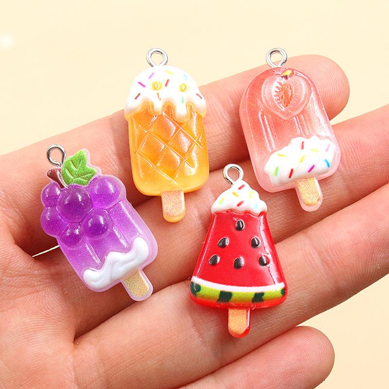 5 Styles DIY Resin Summer Fruit Ice Cream and Popsicle Charms: Grape & Watermelon Pendants for Bags & Phone Accessories