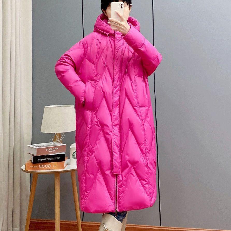 Women Loose Long Coat White Duck Down Jacket Women Winter Female Overcoat Winter Hooded Puffer Feather Parkas