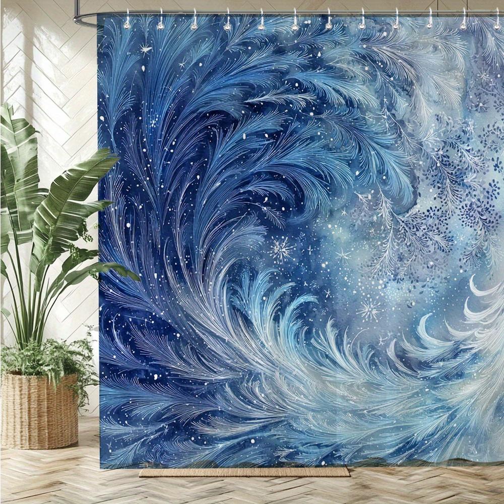 Blue Feather Wave Waterproof Mildew-Resistant Shower Curtain - Elegant Design for a Serene Bathroom Décor Experience