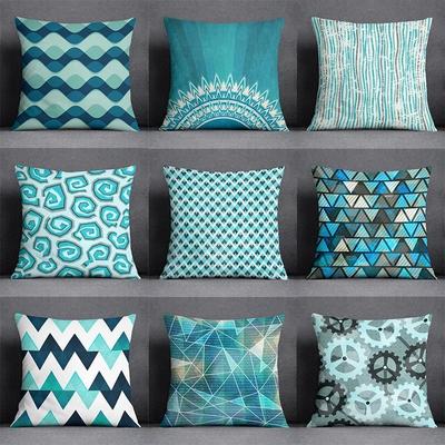 Blue Geometric Pattern Pillowcase Wave Line Gear Element Cushion Modern Fashion Sofa Decorative Pillow