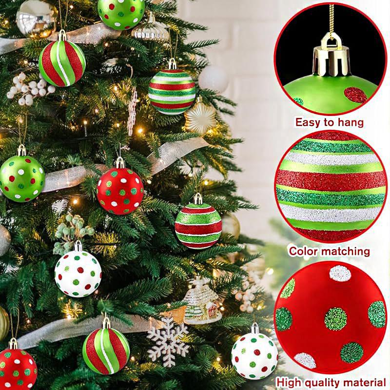 Christmas 2025 Pendant Festival Decorations Hand Drawn Home Party Decor Polka Dot Pattern Celebration Glitter Exquisite 12pcs/Box