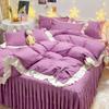 4pcs/set Princess Style Lace Bed Skirt Bow Bedspread Brushed Double Layer Korean Version Four Piece Set Girl Quilt Cover Bed Sheet Bedding Set