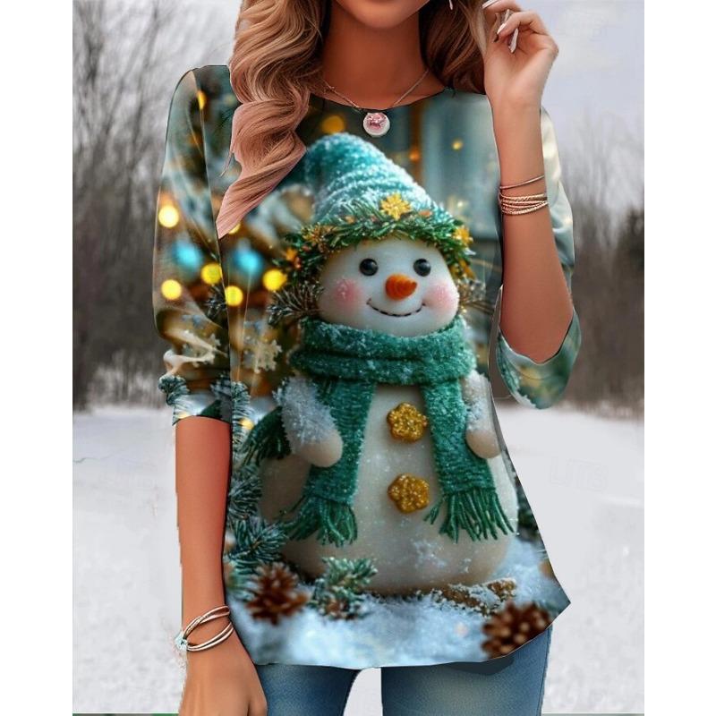 Christmas Women's T Shirt Graphic Fashion Casual Long Sleeve Crew Neck Round Neck Regular Tops