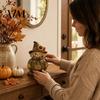 Fall Farmhouse Table Centerpieces 3 Pcs Wooden Scarecrow Figurines, Rustic Statue with Maple Decorative Straw Figures for Home Leaf, Sunflower, Autumn