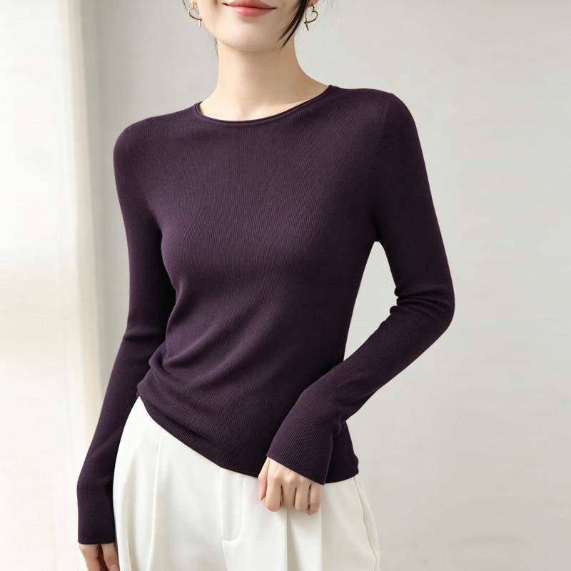 Women's 100% Pure Wool Seamless Round Neck Knit Sweater for Autumn/Winter