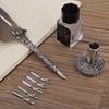 Without Ink Calligraphy Feather Dip Quill Pen with 5 Replacement Nibs Carved Base Quill Pen Set Retro Style Multiple Colors