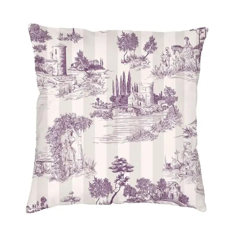 Poszewka na kwadratową poduszkę dekoracyjną Toile De Jouy Sepia Vintage Paryski Design Artystyczny Poszewka na poduszkę z nadrukiem 3D z dwóch stron na sofę