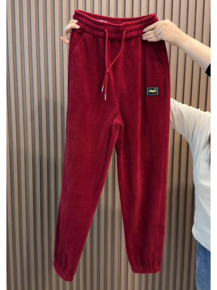 Pantalones Harem de Pana de Cintura Alta para Mujer - Corte Entallado Adelgazante para Primavera y Otoño