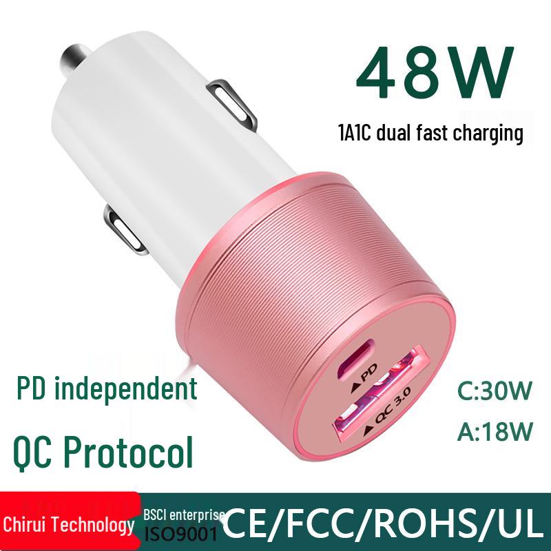 48W Dual USB-C Car Charger for Apple & Samsung, PD30W Fast Charging, UL2089 Certified