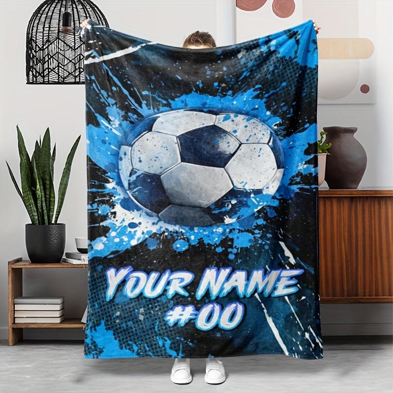 (Custom) 1pc Personalized Name Custom Football Pattern Fleece Blanket, Lightweight And Soft Blanket, Gift Blanket for Family And Friends
