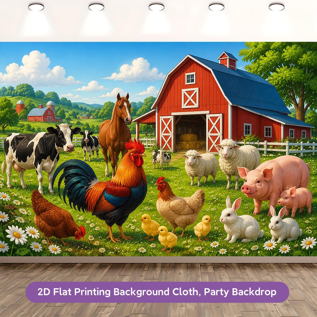 2D Flat Backdrop1pc Farm Animals Polyester Banner Decor For Living Room Bedroom Office Birthday Anniversary Decor Party Backdrop Easy to
