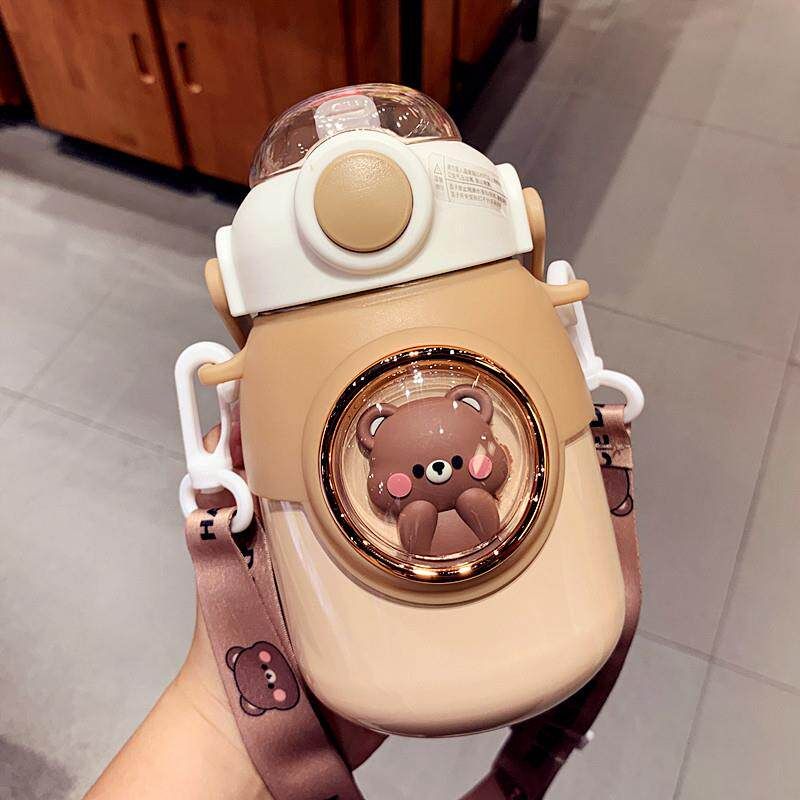 Cute Large-Capacity Thermos Cup 316 for Children with Straw, High-Appearance Portable Insulated Water Bottle for Girls