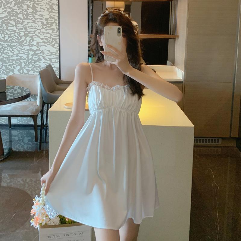 Suspender Nightdress Lace Lace Simulation Silk Thin Women'S Short Skirt Summer Sweet Sexy Pure Desire High Sense