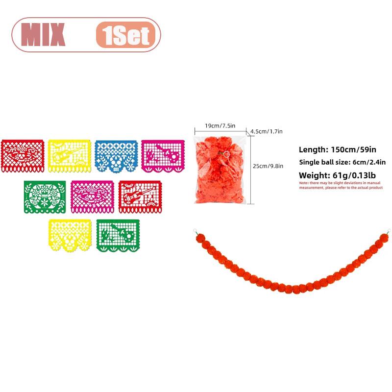 1-10Sets Mexican Fiesta Bunting Banner Felt Papel Picado Garland for Dia De Los Muertos Cinco De Mayo Party Decoration