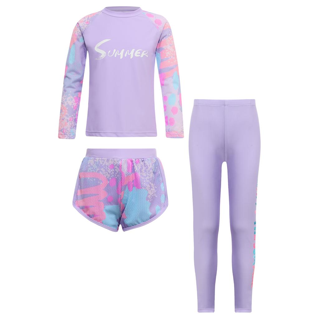 Kids Tie Dye Swim Set Long Sleeve Rash Guard Top Swim Shorts UV Protective Pants Sun Safe Beachwear