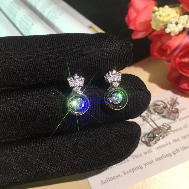 

111 silver needle super fairy versatile crown stud earrings women, simple temperament beating heart slightly inlaid zircon earrings earrings 925 silver needle
