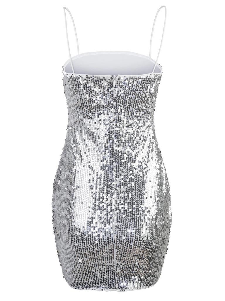 European-American Off-Shoulder Sequin Bodycon Dress with Spaghetti Straps – Sexy Nightclub Style