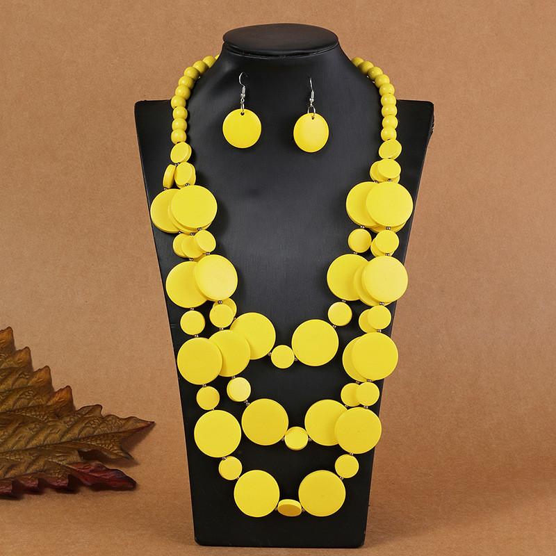 Bohemian Geometric Wooden Bead Multilayer Necklace And Earring Set For Women