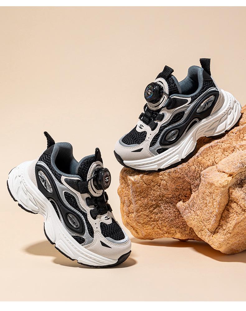 Habi Bear Double Mesh Kids' Breathable Casual Sneakers - Spring & Autumn Fashion Shoes with Buttons