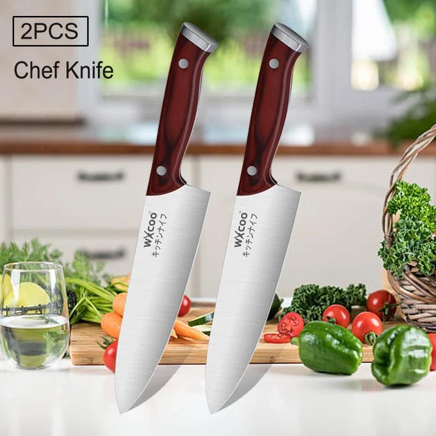 WXCOO 1-3pcs Professional Chef Knife Multi-Purpose Kitchen for Meat Fish Fruits Ultra Sharp Blade Stainless Steel Wooden Handle