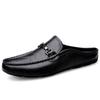 Summer Men's Leather Casual Moccasins - Comfortable Black/Brown Slippers for Driving & Work
