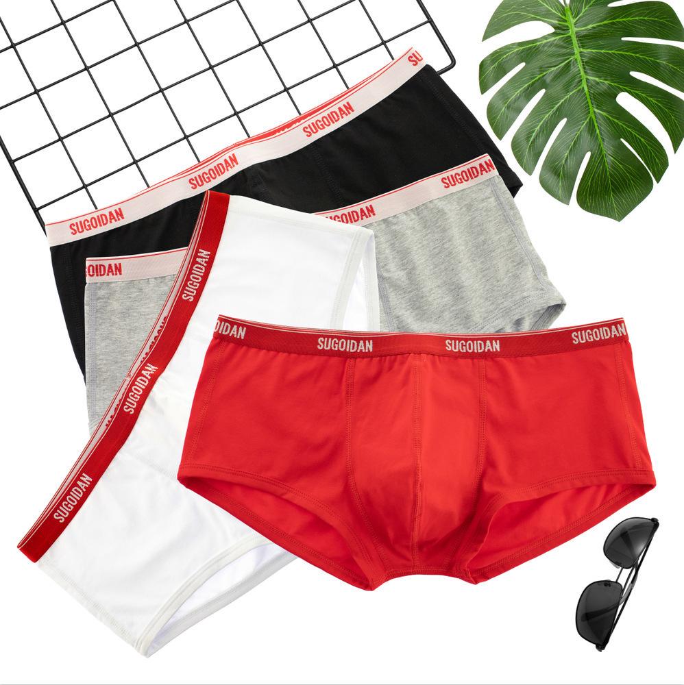Men's Red Low-Waist Cotton Sport Boxer Briefs - Stylish, Breathable, and Comfortable.