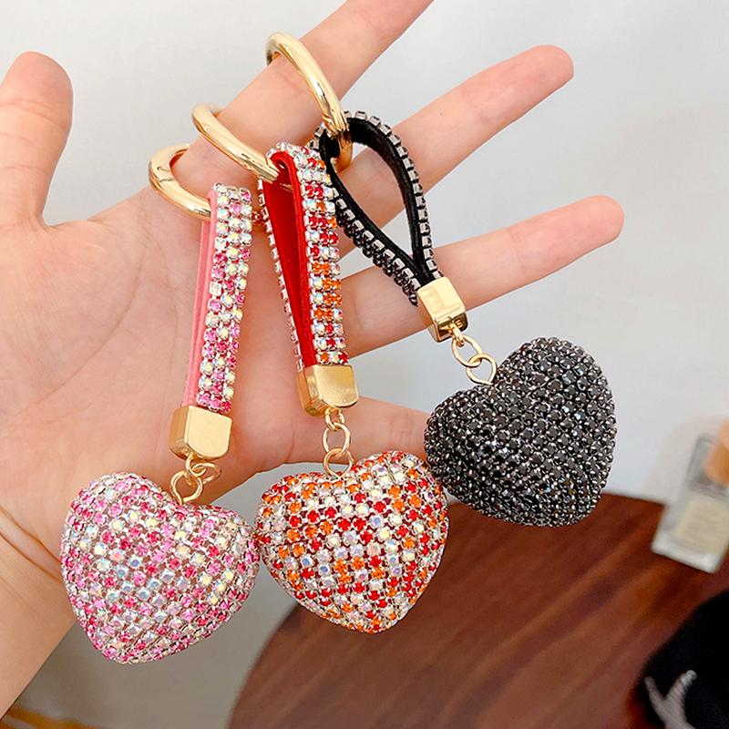 1Pc Handbag Pendant Valentine's Day Metal Ins Style Rhinestone Crystal Gift Keychain Car Key Pendant Heart-shaped Key Ring