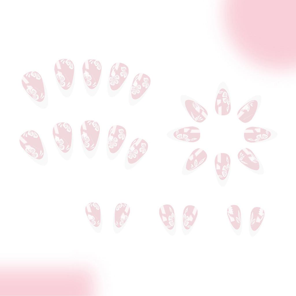 Aufdrücknägel Kurz Mandel Falsche Nägel Französisch Vollabdeckung Acryl Falsche Nägel Blumendesign Falsche Nägel für Frauen und Mädchen