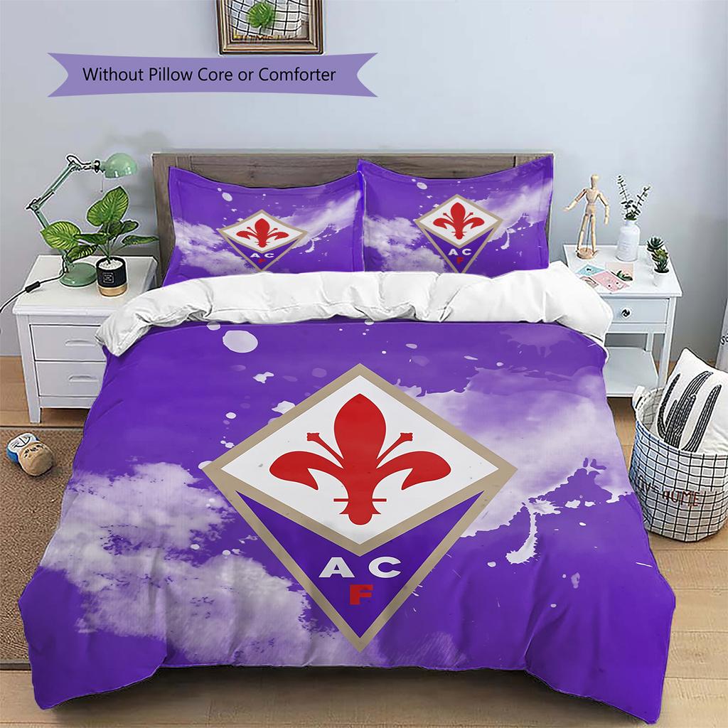 Fotbalový klub ACF Fiorentina Vzorované povlečení Sada prošívaných přikrývek Domácí dekorace Dárek (1 * povlak na peřinu + 2 * povlak na polštář bez jádra)