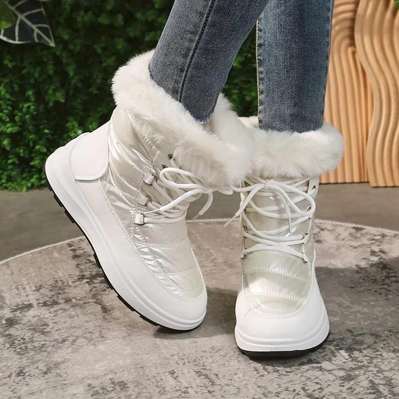 Fashion Women's Faux Fur Ankle Boots Chunky Platform Waterproof Snow Boots Women Silver Thick Plush Warm Winter Boots Shoes Woman 43
