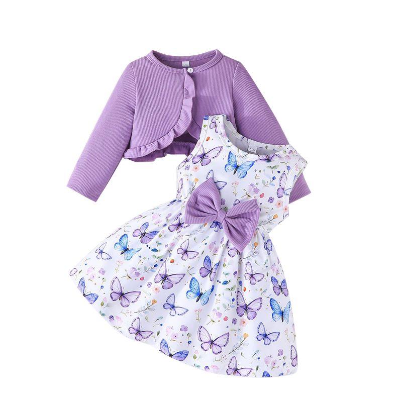 

Комплект платья для девочек-малышек: топ-шаль с длинным рукавом и платье без рукавов с бантом 2-3Y