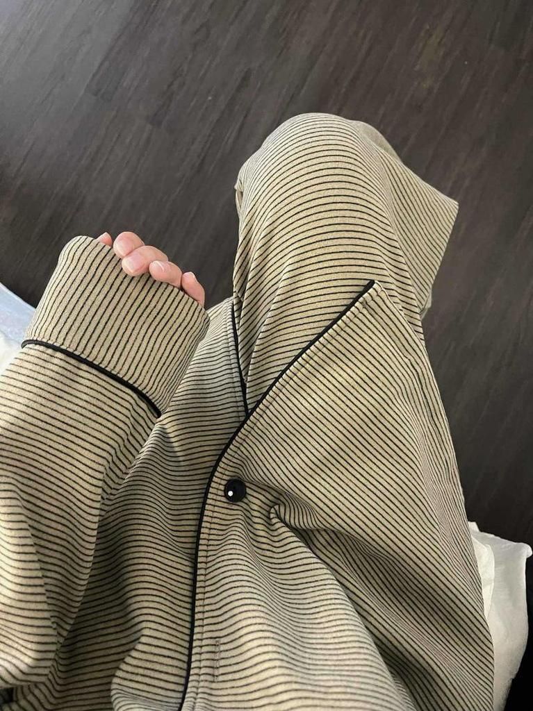 Velvet Striped Cardigan Pajama Set for Women - Autumn/Winter 2025 Collection