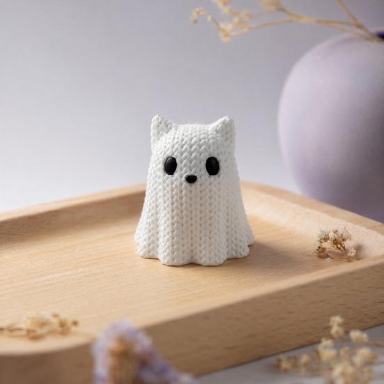 Jijijing 3D Printed Ghost Dog/Cat Figurine Ornaments, Knitted Texture Halloween Animal Decorations, Small Cute Puppy/Kitten Gifts for Home Desk