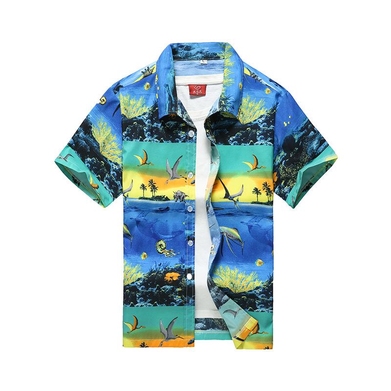 Hawaiian men's printed short-sleeve shirt, large summer beach shirt, loose casual seaside surfing beachwear