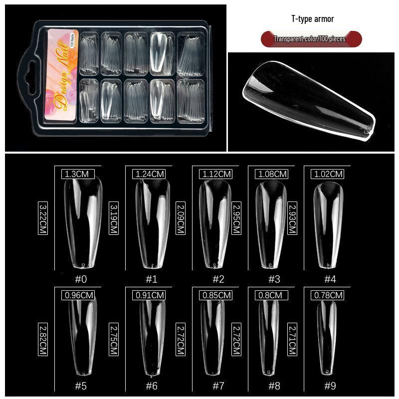 100-Piece Blister Box: Trapezoidal, Transparent Fake Nails - Full & Half Stick, Water Drop Designs