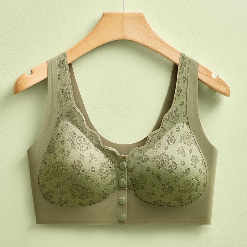 Beige Orchid Jacquard Front Button Wireless Bra L зелёный