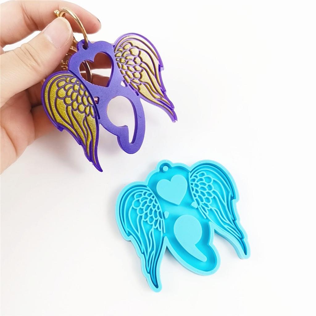 4Pcs Shiny Glossy Silicone Resin Molds Love Angel Wings Ornament Mold DIY Keychain Pendant Epoxy Resin Crafting Molds