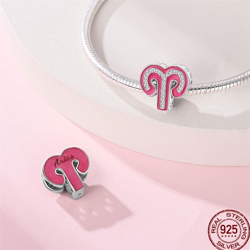 Neue Kupfer 12 Tierkreis Glücksperlen Glänzende Prinzessinnenrosa Perlen Geeignete Passform Pan Original Armband DIY Geschenk