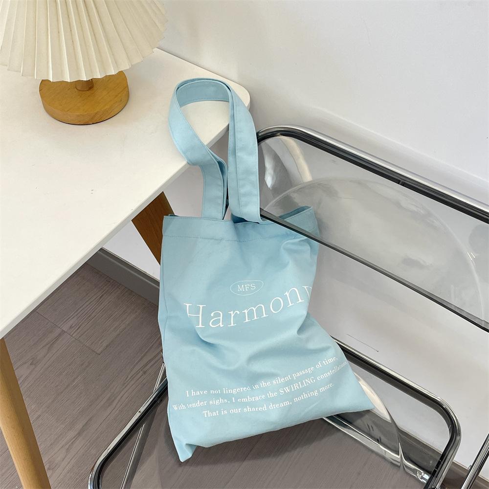 

Нишевая холщовая сумка большой вместимости однотонная с принтом букв сумка для покупок портативная женская сумка синий