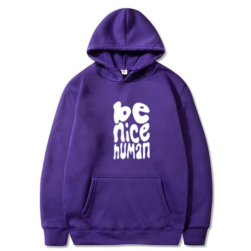 Autumn Winter 2023 Anime 'Be Nice Human' Plus Size Cartoon Pullover Hoodie