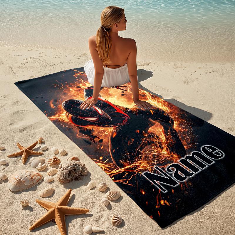 Custom Name S-Spide M-Man Comics Stylish Digital Printing Beach Towel Quick‑Drying Absorbent Blanket for Beach Pool Gym Travel