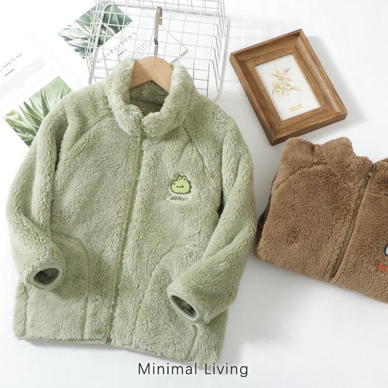 Kids Thick Fleece Stand Collar Zip Up Jacket For Boys And Girls