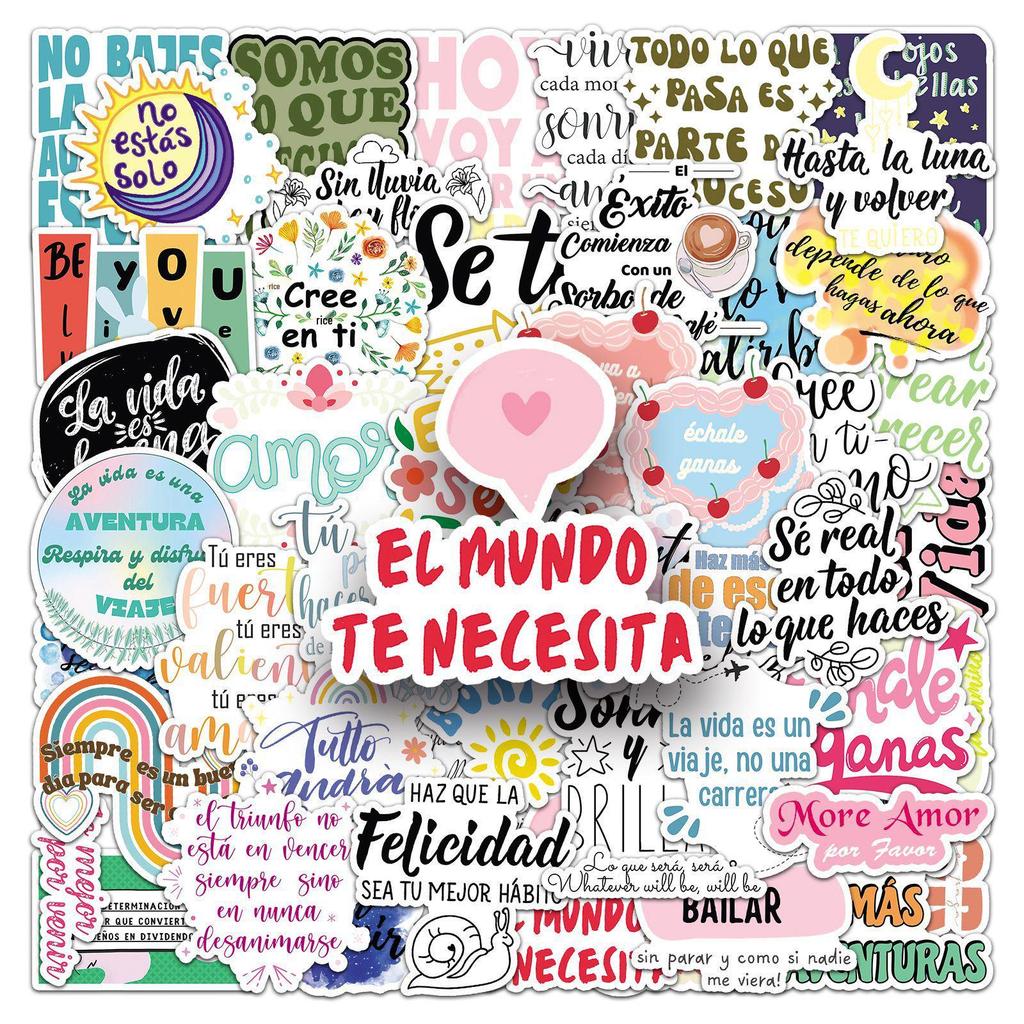50 Motivational Spanish Stickers: Creative, Positive, Waterproof Slogans for Helmets, Cars, Journals, and Phones