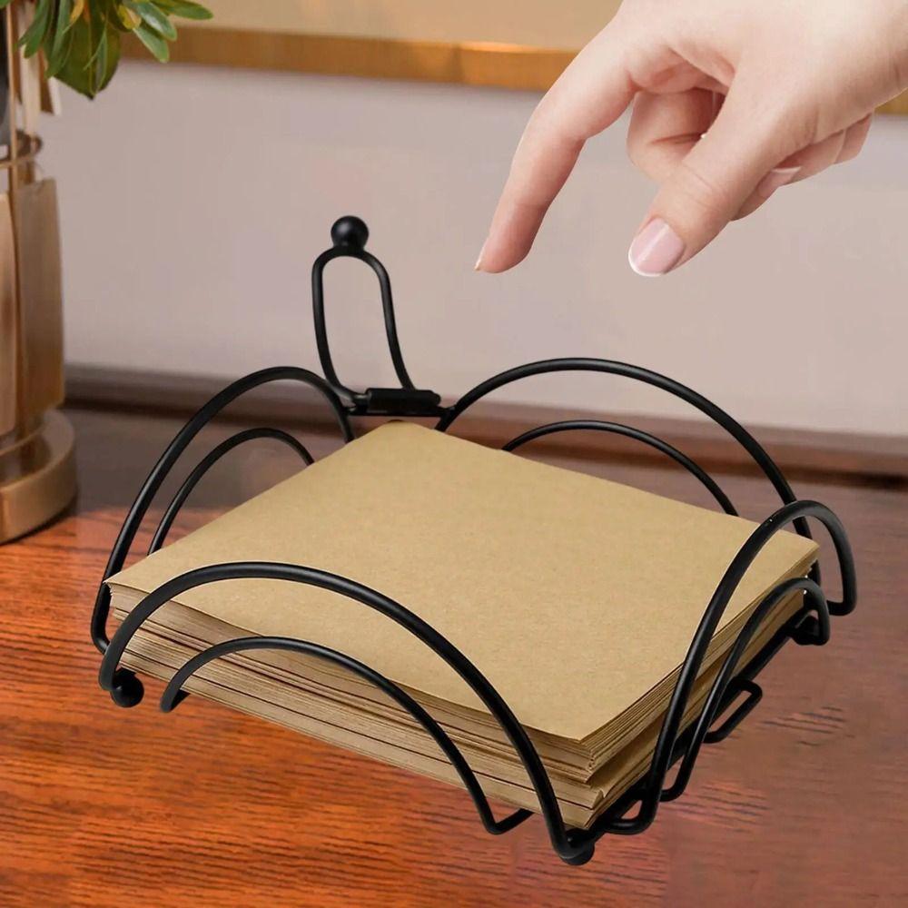 Square Shape Metal Napkin Holder Flat Design Iron Art  Tissue Rack  Cafe Setting