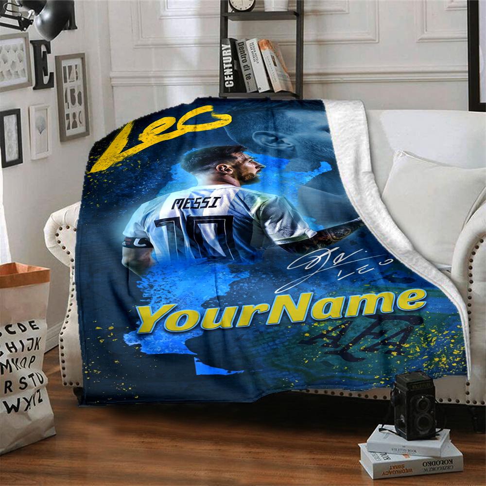 Messi Personalized Name Blanket Multi-purpose Customizable Blanket Soft Warm Cozy for Home Decor Livingroom Picnics Office Chair Four Seasons Universa