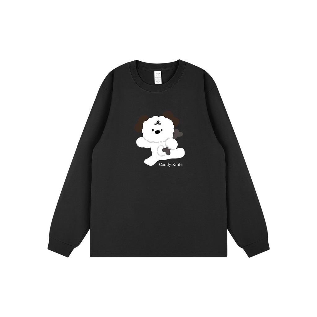 INS Trendy Autumn/Winter Cartoon Print Long Sleeve Couple T-Shirt, Korean Student Style Versatile Base Shirt.