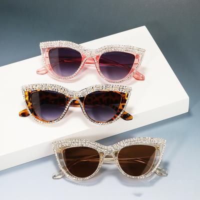 Vintage Diamond Cat Eye Triangle Sunglasses Women Sun Glasses Streetwear Trending Rhinestone Decoration Eyewear Costume Rave Party Sun Glasses KTB