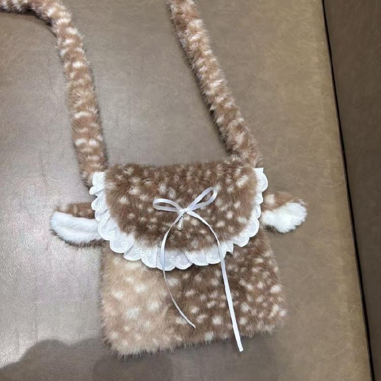 Cute Plush Crossbody Bag Small Shoulder Purses Phone Pouch Deer Shaped Purses with Magnetic Closure for Womens Girls